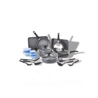 BELLA Nonstick Cookware Set with Glass Lids - Aluminum Bakeware, Pots and Pans, Storage Bowls & Utensils