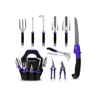 Garden Tool Set,10 PCS Stainless Steel Heavy Duty Gardening Tool Set with Soft Rubberized Non-Slip Ergonomic Handle Storage Tote