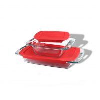 Pyrex Easy Grab 4-Piece Glass Baking Dish Set with Lids, 3-Qt & 2-Qt Glass Bakeware Set, Non-Toxic, BPA-Free Lids, Tempered Glass Bakeware Set