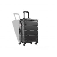 Samsonite Omni PC Hardside Expandable Luggage with Spinner Wheels, Checked-Medium 24-Inch, Black