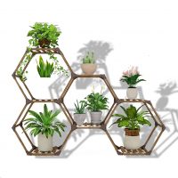 Tikea Plant Stand Indoor Hexagonal Plant Stand for Multiple Plants Indoor Outdoor Large Wooden Plant Shelf 7 Tiered Creative DIY Flowers Stand Rack for Living Room Balcony Patio Window